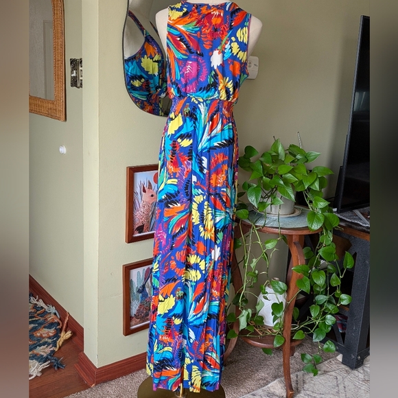 Spense Vibrant Multi-Color Faux Wrap Floral Sleeveless Maxi Dress - Size Small - Picture 8 of 11